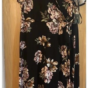 Floral High-Low Dress in Black and Pink